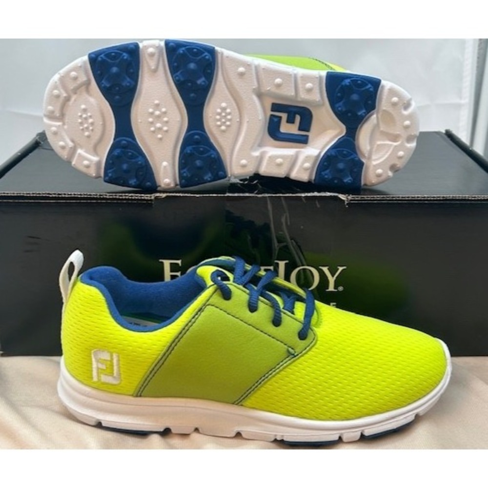 FootJoy Girls Junior Spikeless Golf Shoes Lime/Sapphire‎ NIB (48208) - Size 5M - Picture 5 of 13